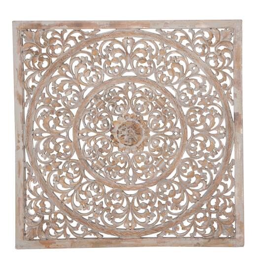 36" Brown Floral Radial Wood Wall Décor